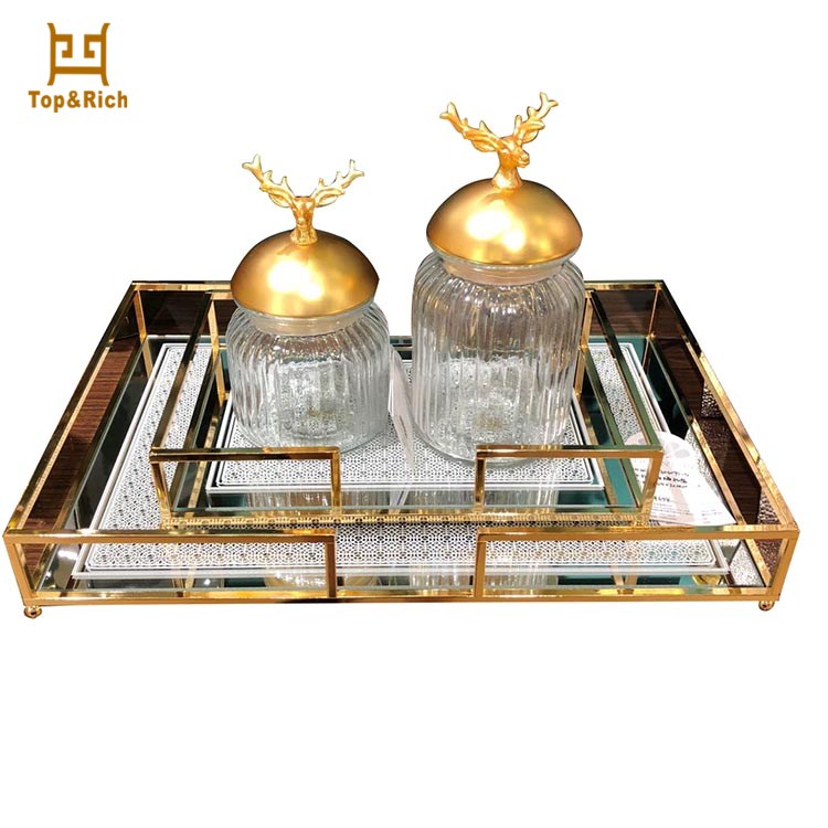 Luxury Design Metal Frame Hotel Serving Tray Set