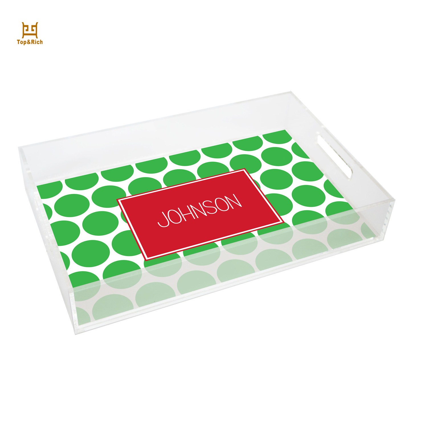 Sticker Printing Acrylic Clear Serving Tray With Handles