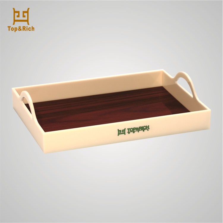 Factory Price Hotel Use Wooden Pattern Bottom Acrylic Tray