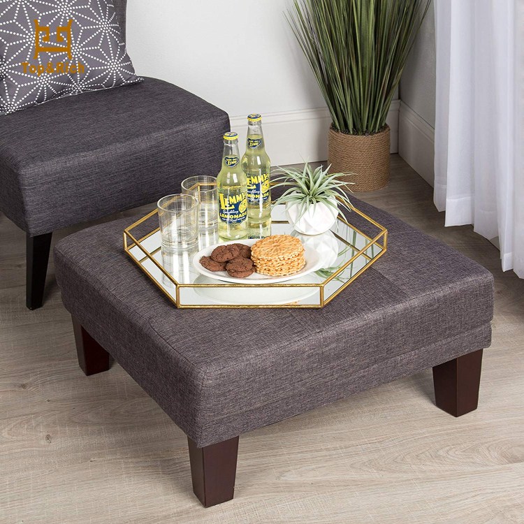 Hexagon Shape Metal Frame Acrylic Mirror Effect Serving Tray